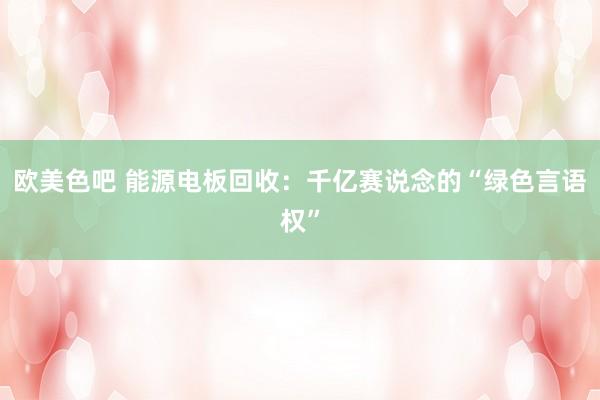 欧美色吧 能源电板回收：千亿赛说念的“绿色言语权”